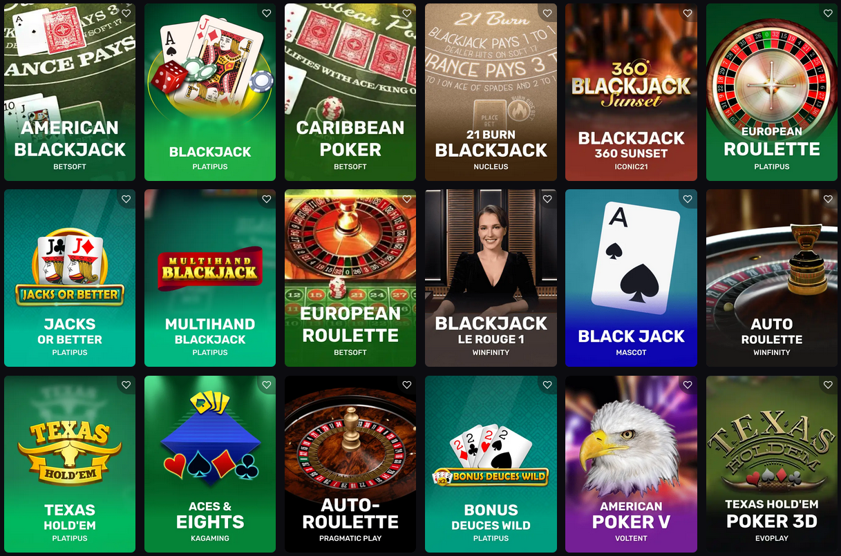 SkyCrown Table and Card Games Screenshot showing blackjack and roulette tables